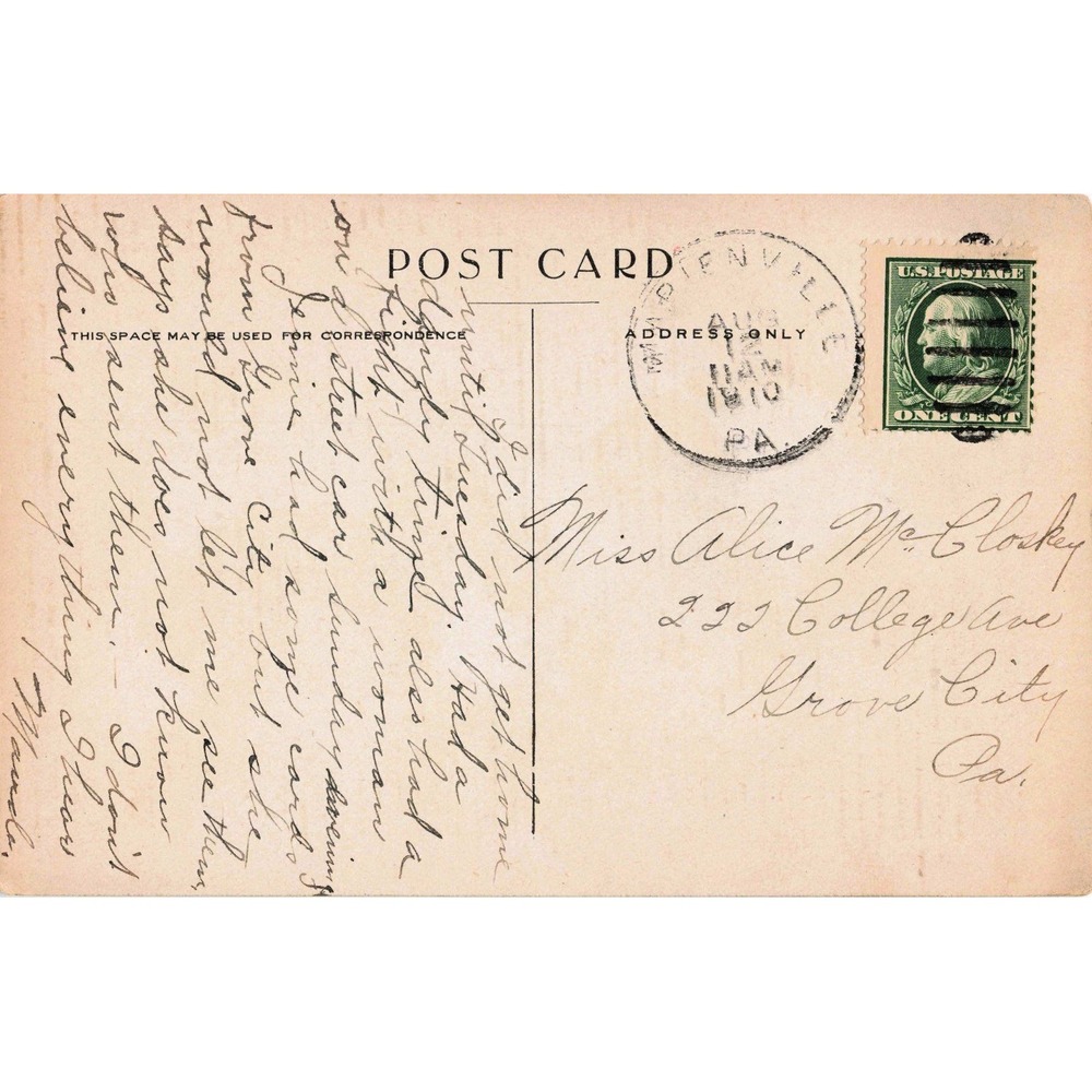 Edenville PA Vintage Postcard 1910 Girl Costume Powdered Wig Candle - Picture 2 of 2